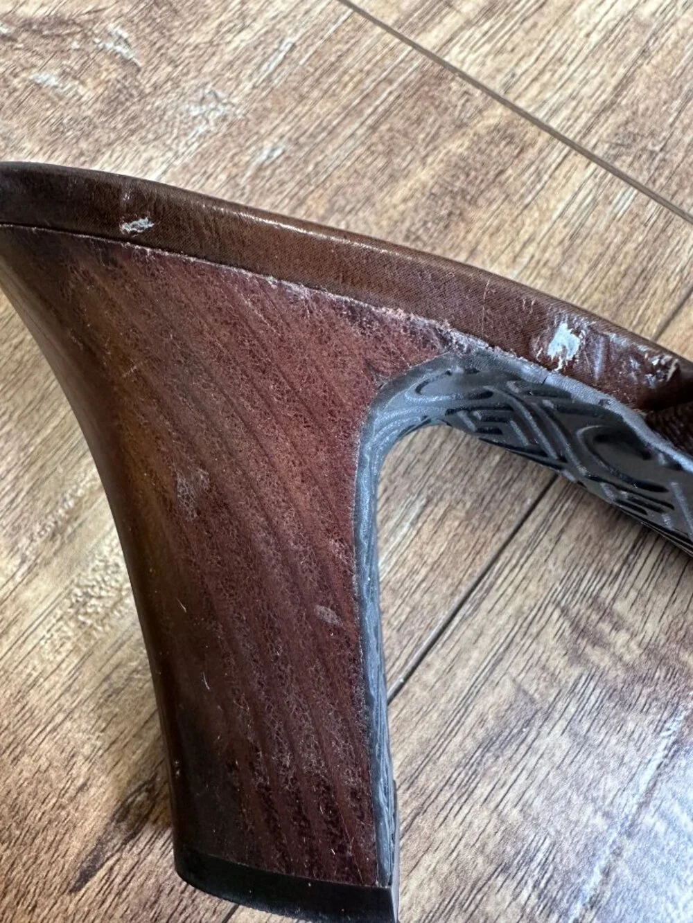 Liz Claiborne Brown Leather slide heels Women's Size 8.5 ~3.5"  pre-owned - Picture 10 of 11